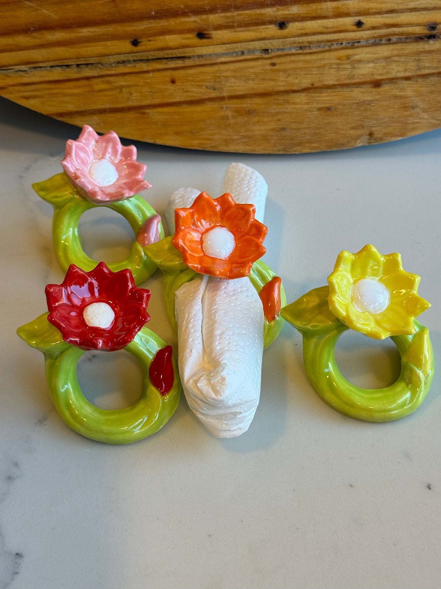 Pottery - Set of 4 Flower Napkin Holders