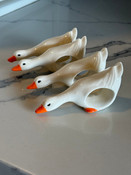 Napkin Ring - Geese White