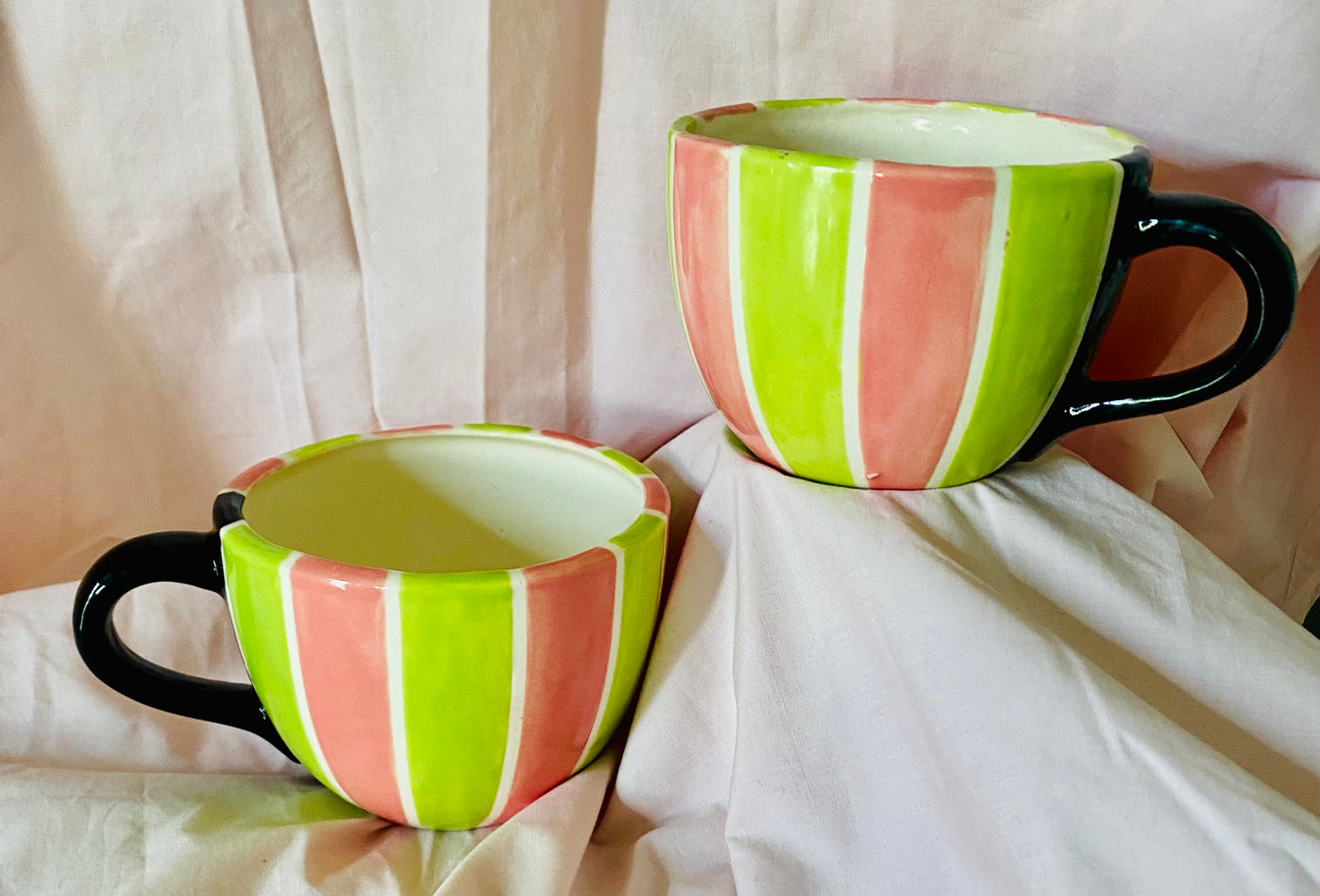 Pottery - Two Large Carnival cup Set